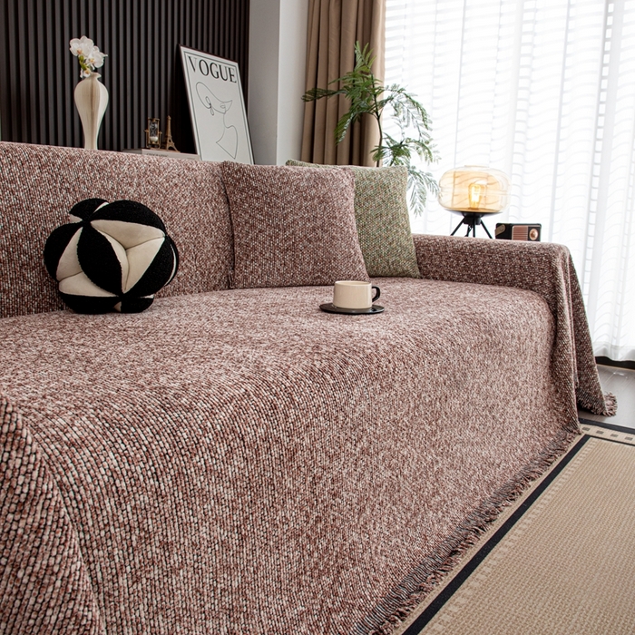 91家纺网 家纺一手货源 找家纺 沐沐家纺 2026新款亲肤舒适炫彩沙发巾 豆沙色