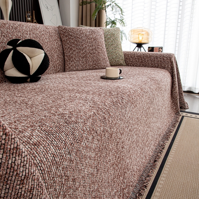 91家纺网 家纺一手货源 找家纺 沐沐家纺 2026新款亲肤舒适炫彩沙发巾 豆沙色