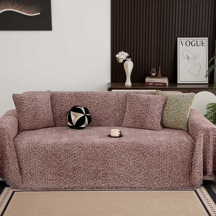 91家纺网 家纺一手货源 找家纺 沐沐家纺 2026新款亲肤舒适炫彩沙发巾 豆沙色