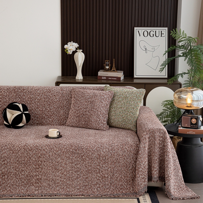 91家纺网 家纺一手货源 找家纺 沐沐家纺 2026新款亲肤舒适炫彩沙发巾 豆沙色