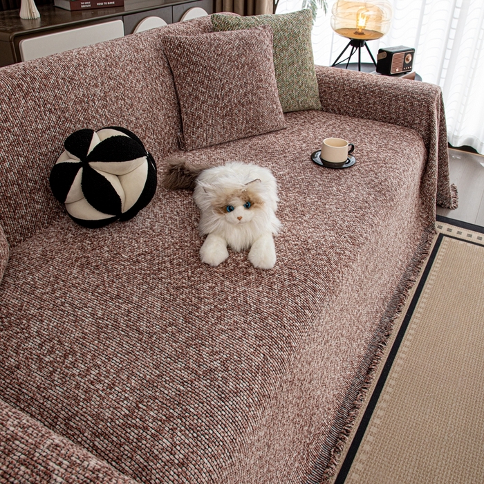 91家纺网 家纺一手货源 找家纺 沐沐家纺 2026新款亲肤舒适炫彩沙发巾 豆沙色