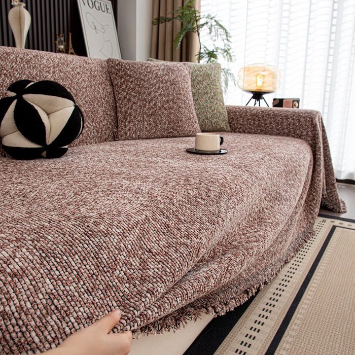 91家纺网 家纺一手货源 找家纺 沐沐家纺 2026新款亲肤舒适炫彩沙发巾 豆沙色