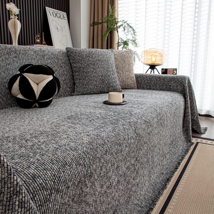 91家纺网 家纺一手货源 找家纺 沐沐家纺 2026新款亲肤舒适炫彩沙发巾 灰色