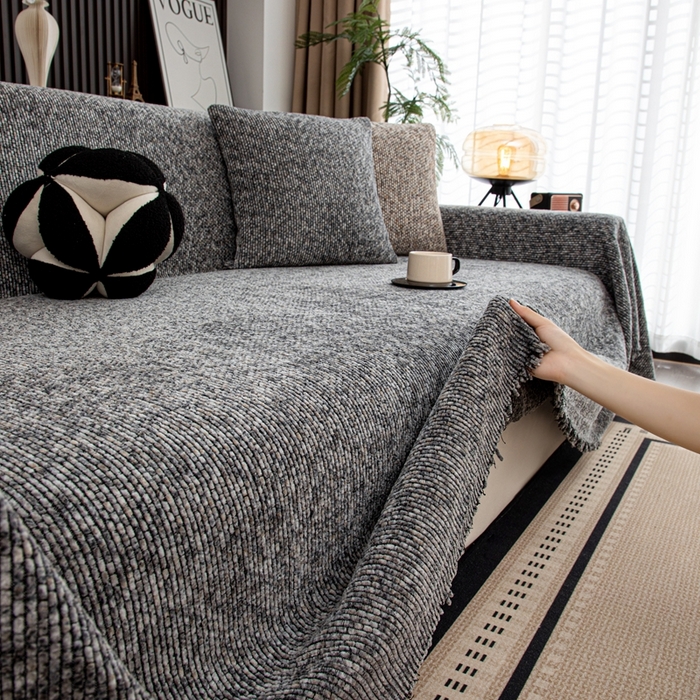 91家纺网 家纺一手货源 找家纺 沐沐家纺 2026新款亲肤舒适炫彩沙发巾 灰色