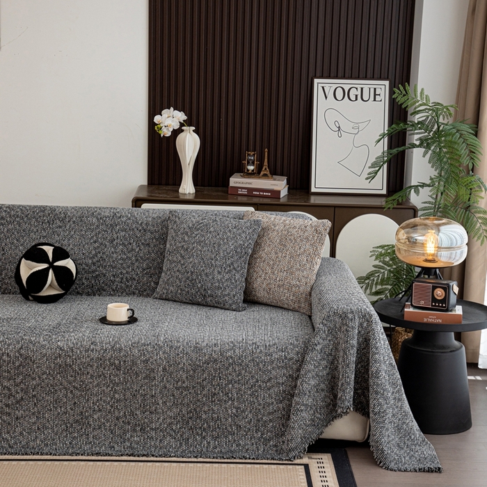 91家纺网 家纺一手货源 找家纺 沐沐家纺 2026新款亲肤舒适炫彩沙发巾 灰色