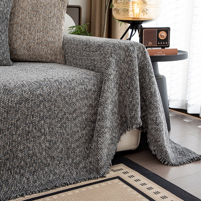 91家纺网 家纺一手货源 找家纺 沐沐家纺 2026新款亲肤舒适炫彩沙发巾 灰色