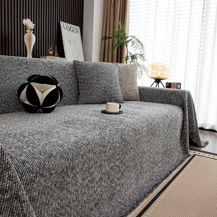 91家纺网 家纺一手货源 找家纺 沐沐家纺 2026新款亲肤舒适炫彩沙发巾 灰色