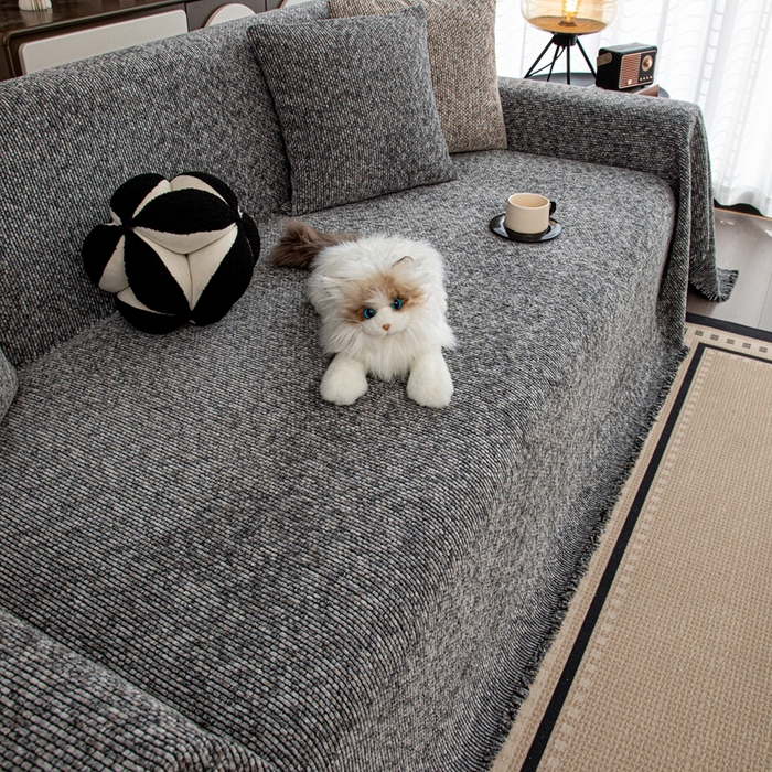 91家纺网 家纺一手货源 找家纺 沐沐家纺 2026新款亲肤舒适炫彩沙发巾 灰色