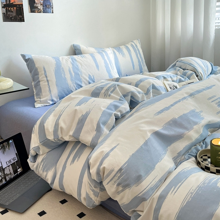 91家纺网 家纺一手货源 找家纺 吉象家纺 2025新款全棉纯棉印花北欧简约系列四件套 文艺蓝