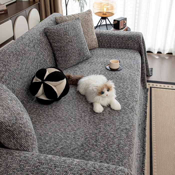 91家纺网 家纺一手货源 找家纺 沐沐家纺 2026新款亲肤舒适炫彩沙发巾 灰色