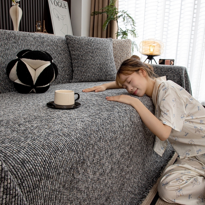 91家纺网 家纺一手货源 找家纺 沐沐家纺 2026新款亲肤舒适炫彩沙发巾 灰色