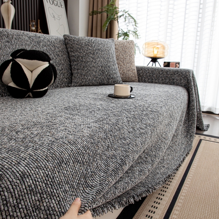 91家纺网 家纺一手货源 找家纺 沐沐家纺 2026新款亲肤舒适炫彩沙发巾 灰色