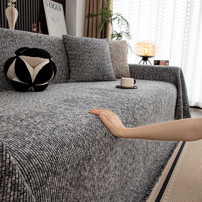 91家纺网 家纺一手货源 找家纺 沐沐家纺 2026新款亲肤舒适炫彩沙发巾 灰色