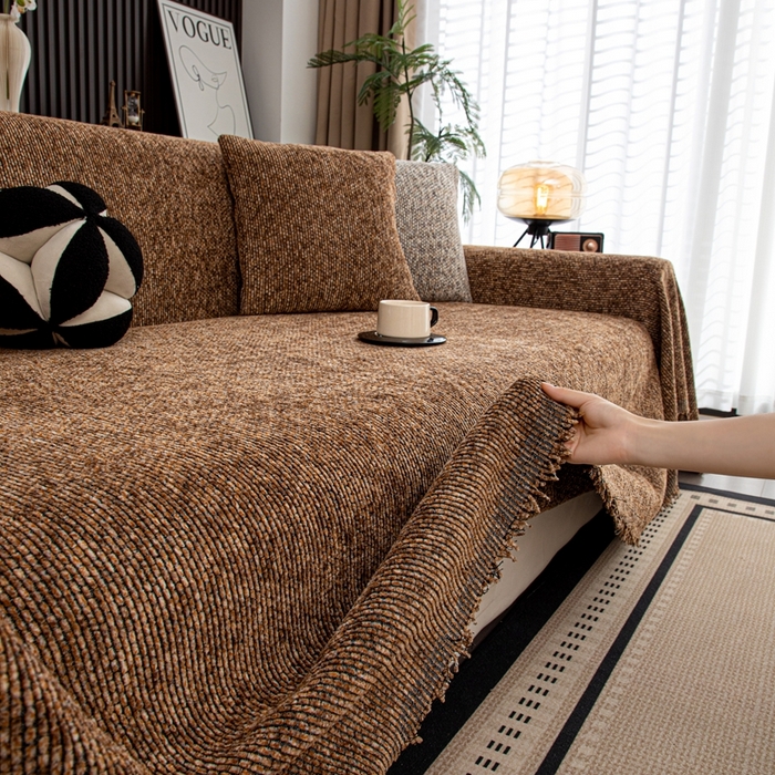 91家纺网 家纺一手货源 找家纺 沐沐家纺 2026新款亲肤舒适炫彩沙发巾 咖色