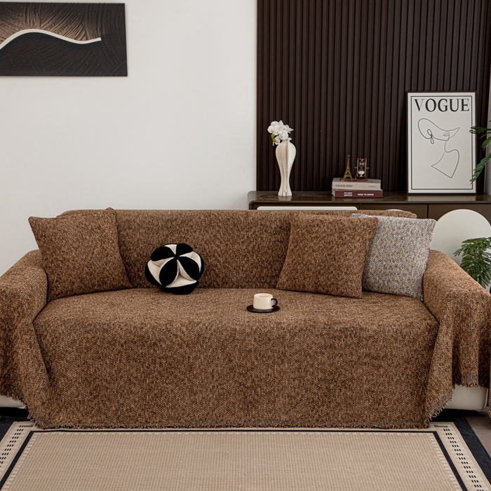 91家纺网 家纺一手货源 找家纺 沐沐家纺 2026新款亲肤舒适炫彩沙发巾 咖色