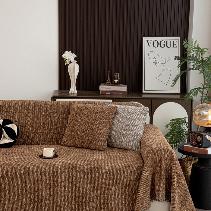 91家纺网 家纺一手货源 找家纺 沐沐家纺 2026新款亲肤舒适炫彩沙发巾 咖色