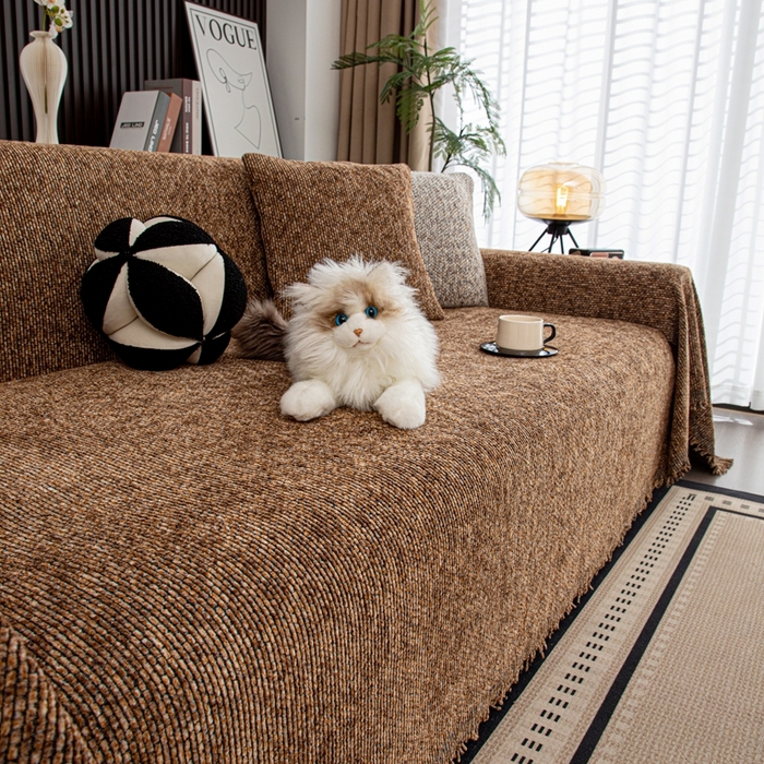 91家纺网 家纺一手货源 找家纺 沐沐家纺 2026新款亲肤舒适炫彩沙发巾 咖色