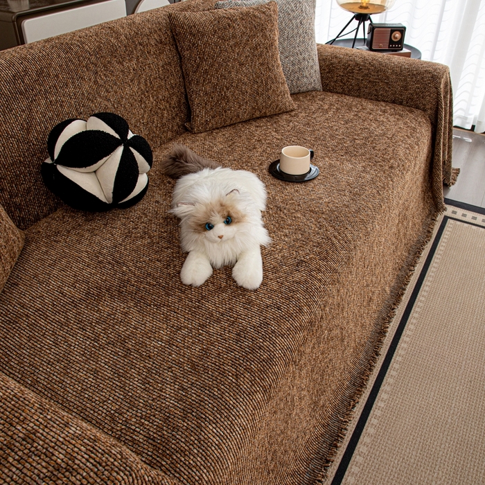 91家纺网 家纺一手货源 找家纺 沐沐家纺 2026新款亲肤舒适炫彩沙发巾 咖色