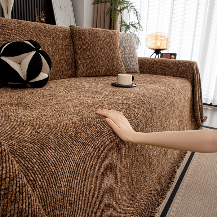 91家纺网 家纺一手货源 找家纺 沐沐家纺 2026新款亲肤舒适炫彩沙发巾 咖色