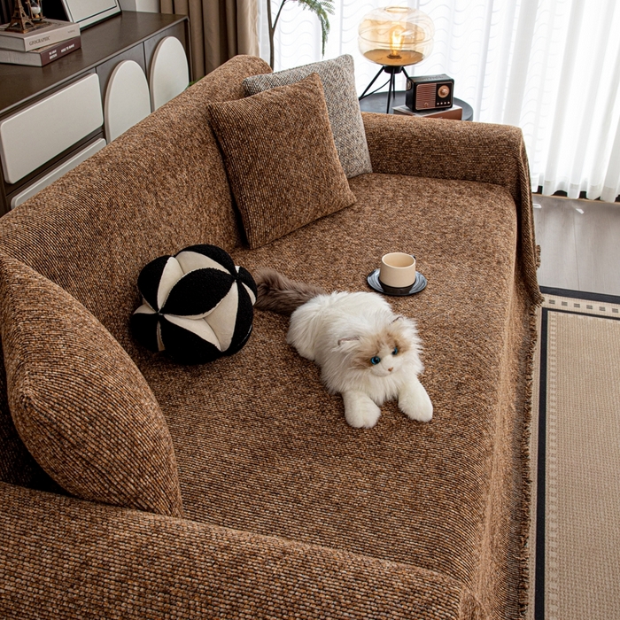 91家纺网 家纺一手货源 找家纺 沐沐家纺 2026新款亲肤舒适炫彩沙发巾 咖色