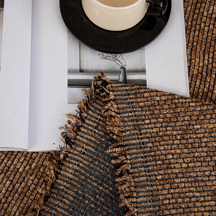 91家纺网 家纺一手货源 找家纺 沐沐家纺 2026新款亲肤舒适炫彩沙发巾 咖色