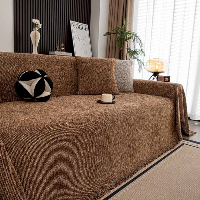 91家纺网 家纺一手货源 找家纺 沐沐家纺 2026新款亲肤舒适炫彩沙发巾 咖色