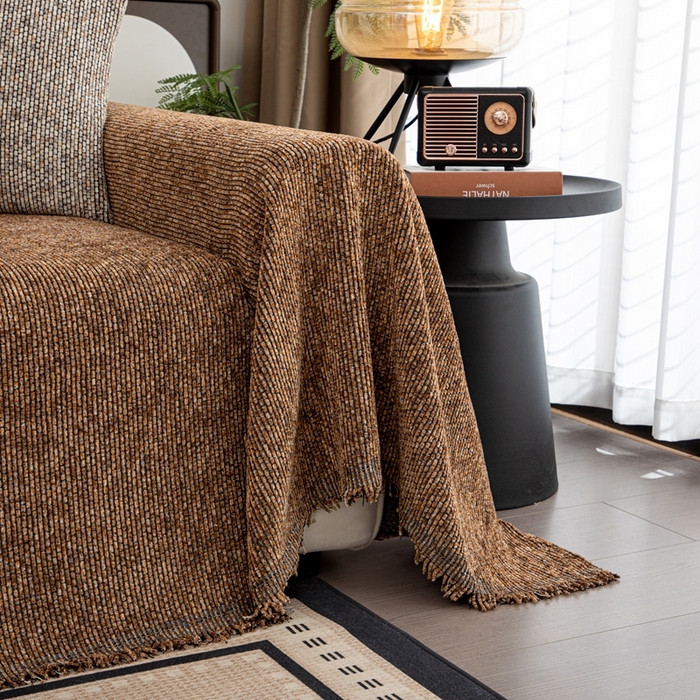 91家纺网 家纺一手货源 找家纺 沐沐家纺 2026新款亲肤舒适炫彩沙发巾 咖色