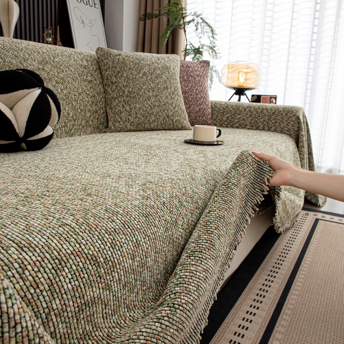 91家纺网 家纺一手货源 找家纺 沐沐家纺 2026新款亲肤舒适炫彩沙发巾 绿色