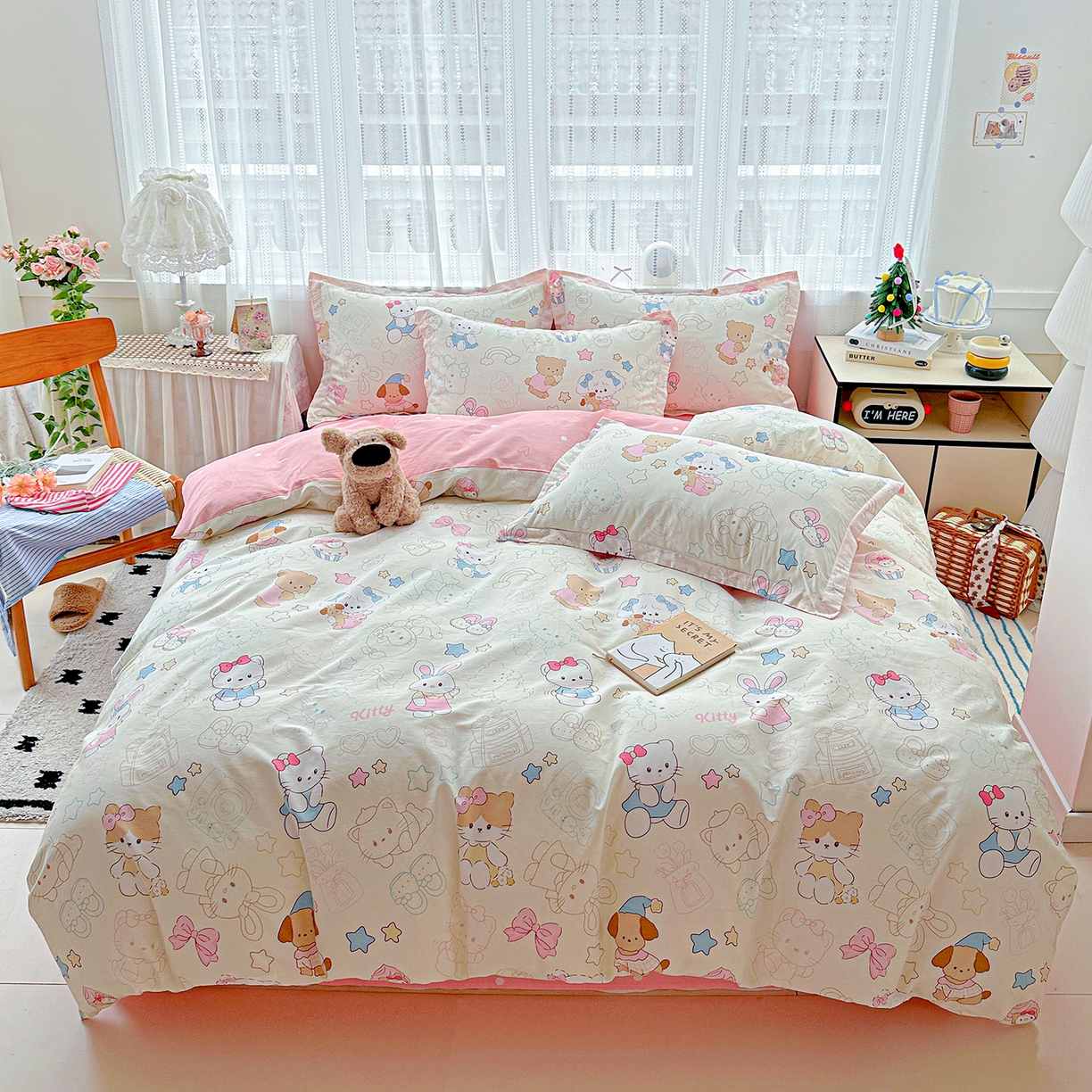 恩泽家纺 2025新款全棉纯棉12868喷气印花系列四件套-第二批 凯蒂宝贝