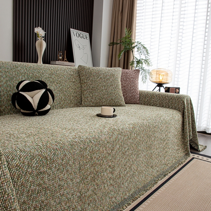 91家纺网 家纺一手货源 找家纺 沐沐家纺 2026新款亲肤舒适炫彩沙发巾 绿色