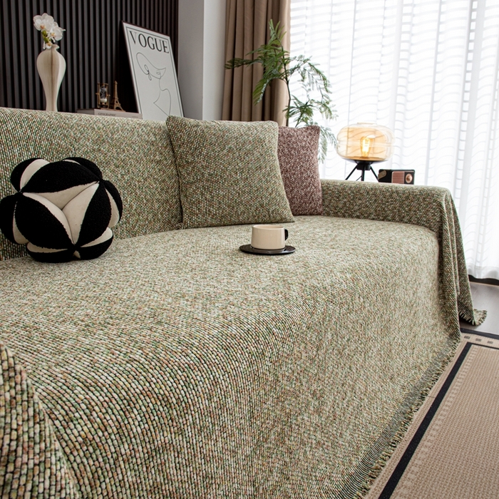 91家纺网 家纺一手货源 找家纺 沐沐家纺 2026新款亲肤舒适炫彩沙发巾 绿色