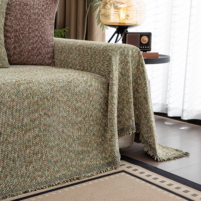 91家纺网 家纺一手货源 找家纺 沐沐家纺 2026新款亲肤舒适炫彩沙发巾 绿色