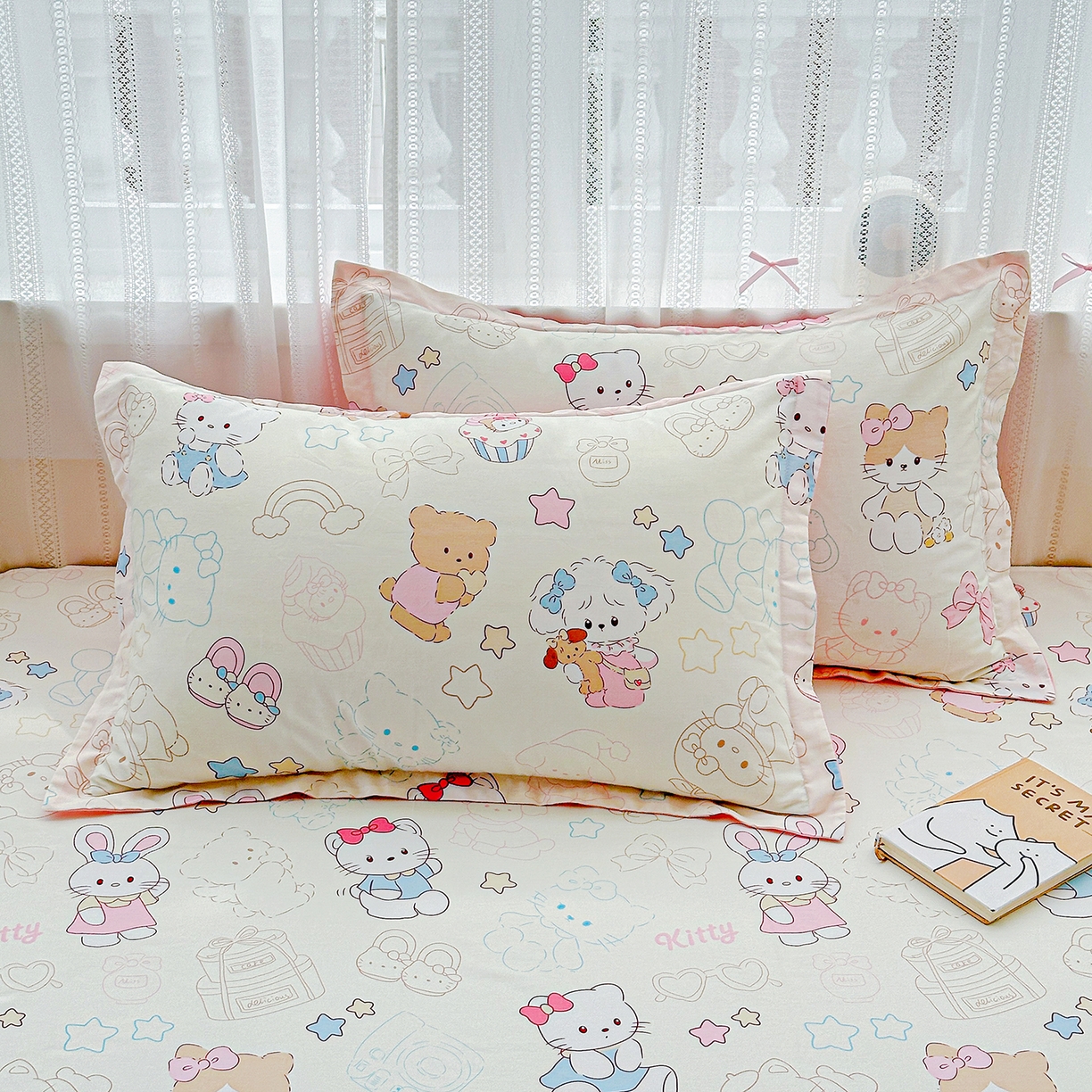 91家纺网 家纺一手货源 找家纺 恩泽家纺 2025新款全棉纯棉12868喷气印花系列四件套-第二批 凯蒂宝贝