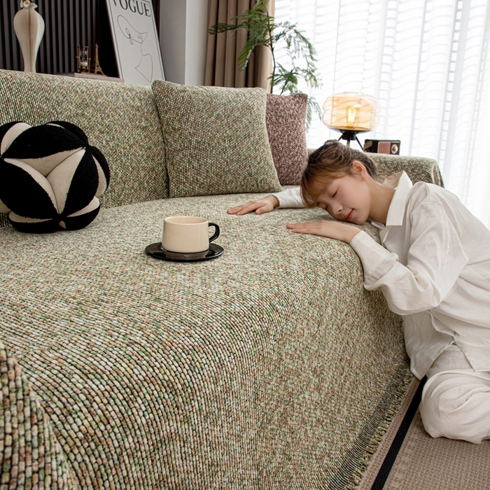 91家纺网 家纺一手货源 找家纺 沐沐家纺 2026新款亲肤舒适炫彩沙发巾 绿色