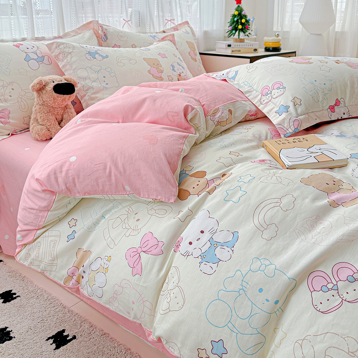 91家纺网 家纺一手货源 找家纺 恩泽家纺 2025新款全棉纯棉12868喷气印花系列四件套-第二批 凯蒂宝贝