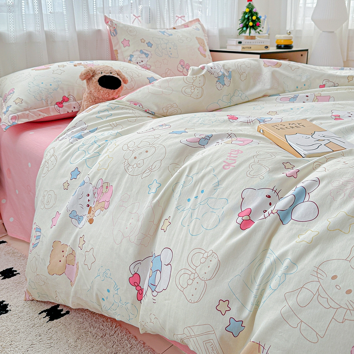 91家纺网 家纺一手货源 找家纺 恩泽家纺 2025新款全棉纯棉12868喷气印花系列四件套-第二批 凯蒂宝贝