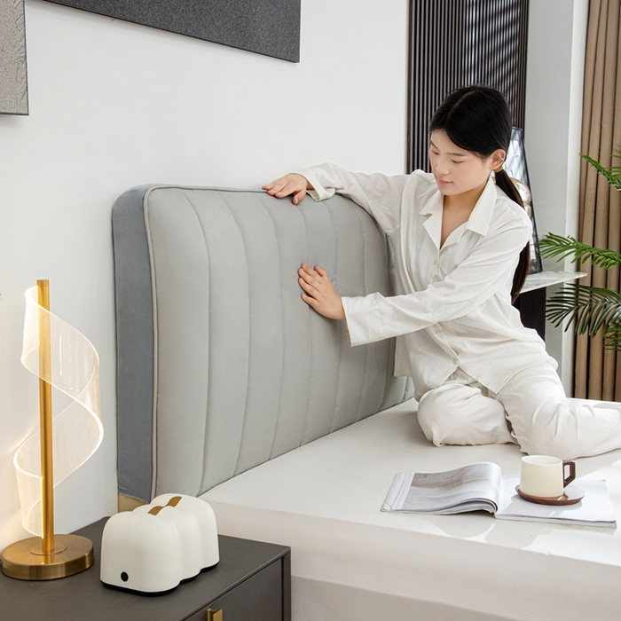 91家纺网 家纺一手货源 找家纺 沐沐家纺 2026新款亲肤舒适简约科技布床头罩 灰色