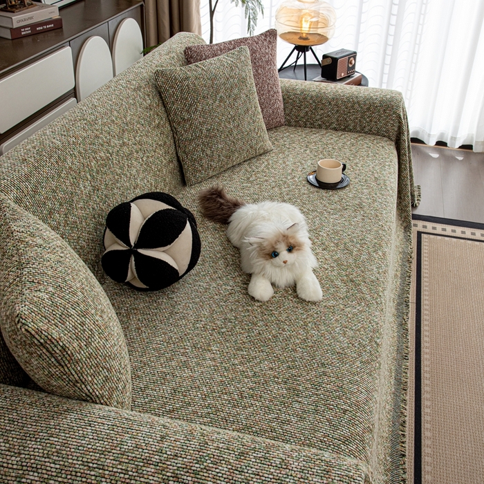 91家纺网 家纺一手货源 找家纺 沐沐家纺 2026新款亲肤舒适炫彩沙发巾 绿色