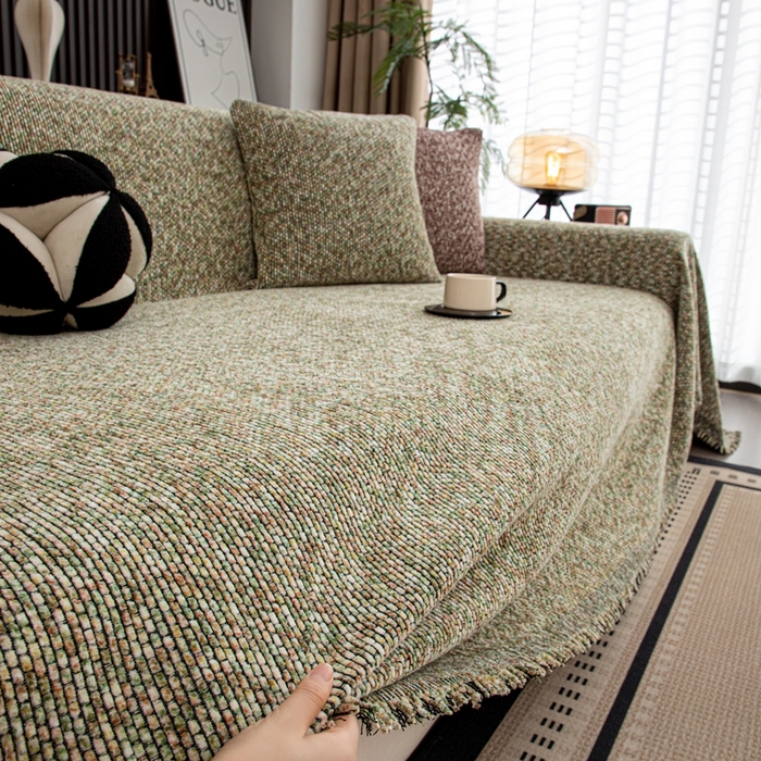 91家纺网 家纺一手货源 找家纺 沐沐家纺 2026新款亲肤舒适炫彩沙发巾 绿色