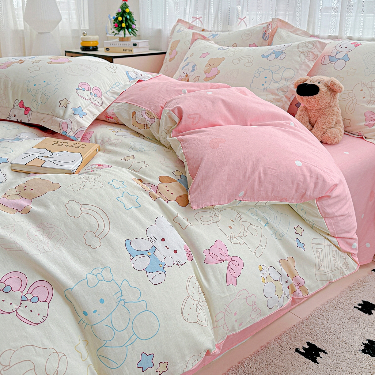 91家纺网 家纺一手货源 找家纺 恩泽家纺 2025新款全棉纯棉12868喷气印花系列四件套-第二批 凯蒂宝贝