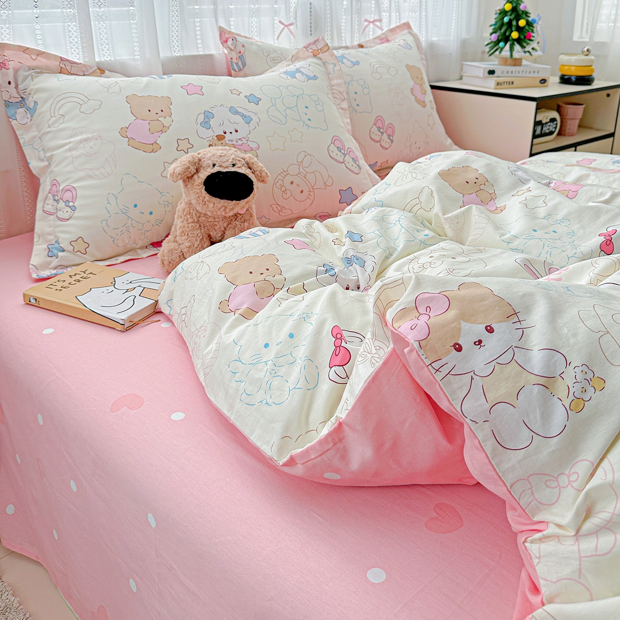 91家纺网 家纺一手货源 找家纺 恩泽家纺 2025新款全棉纯棉12868喷气印花系列四件套-第二批 凯蒂宝贝