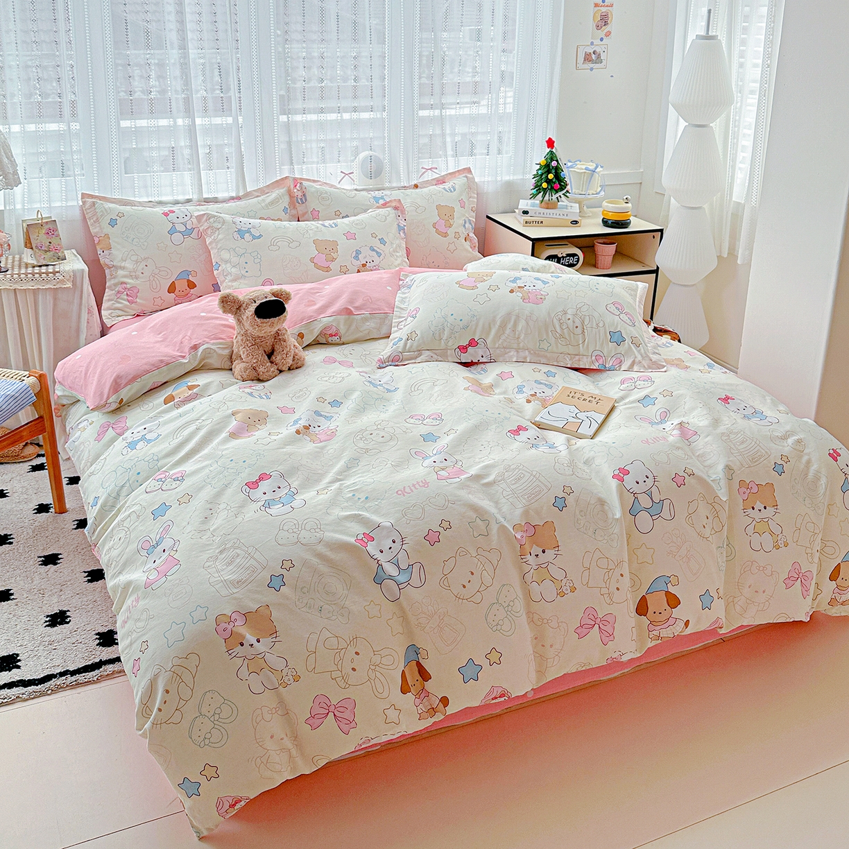 91家纺网 家纺一手货源 找家纺 恩泽家纺 2025新款全棉纯棉12868喷气印花系列四件套-第二批 凯蒂宝贝