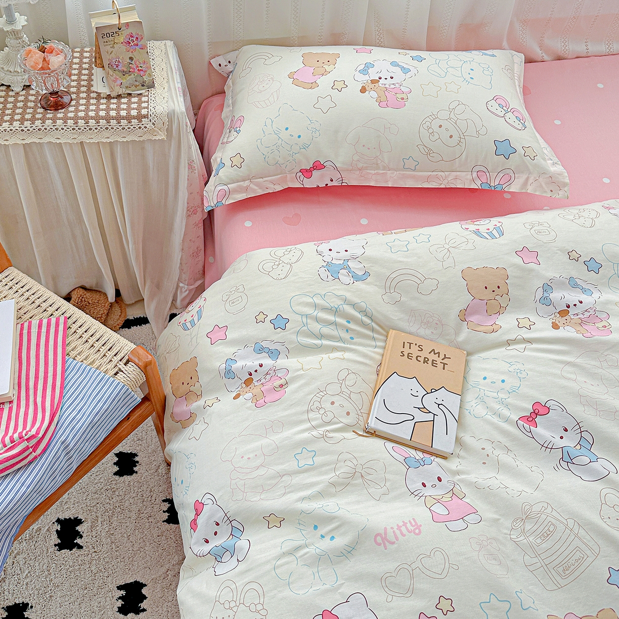 91家纺网 家纺一手货源 找家纺 恩泽家纺 2025新款全棉纯棉12868喷气印花系列四件套-第二批 凯蒂宝贝