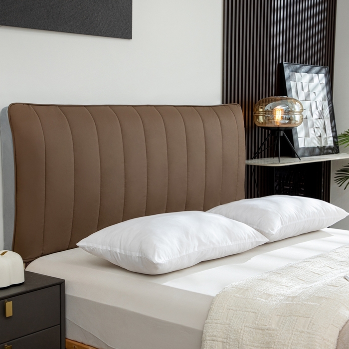 91家纺网 家纺一手货源 找家纺 沐沐家纺 2026新款亲肤舒适简约科技布床头罩 咖色