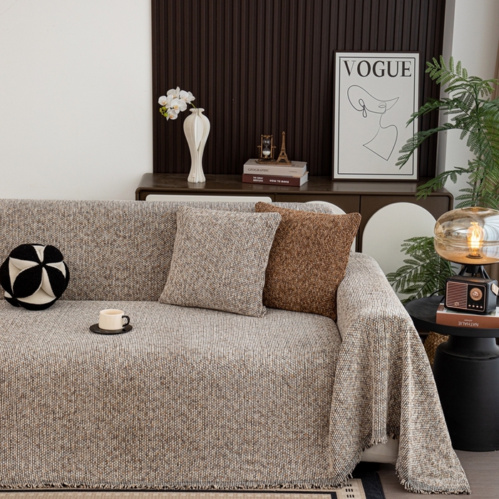 91家纺网 家纺一手货源 找家纺 沐沐家纺 2026新款亲肤舒适炫彩沙发巾 米色