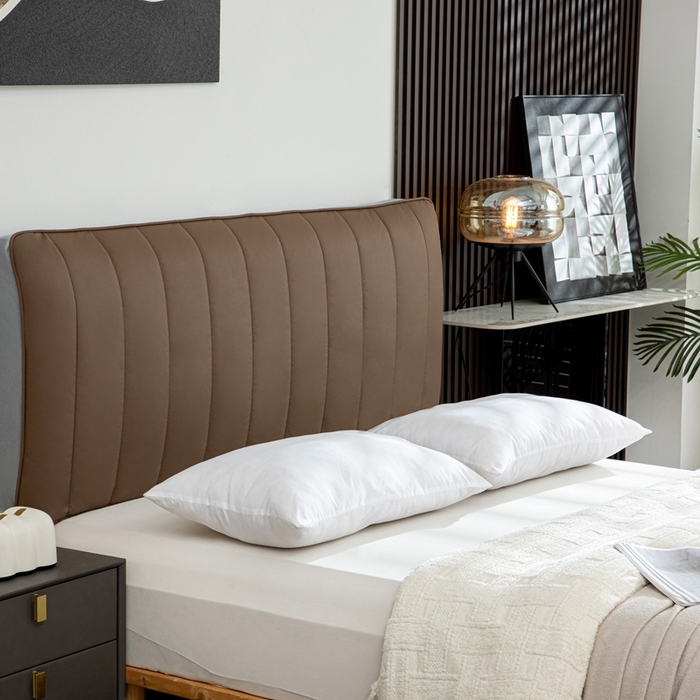 91家纺网 家纺一手货源 找家纺 沐沐家纺 2026新款亲肤舒适简约科技布床头罩 咖色