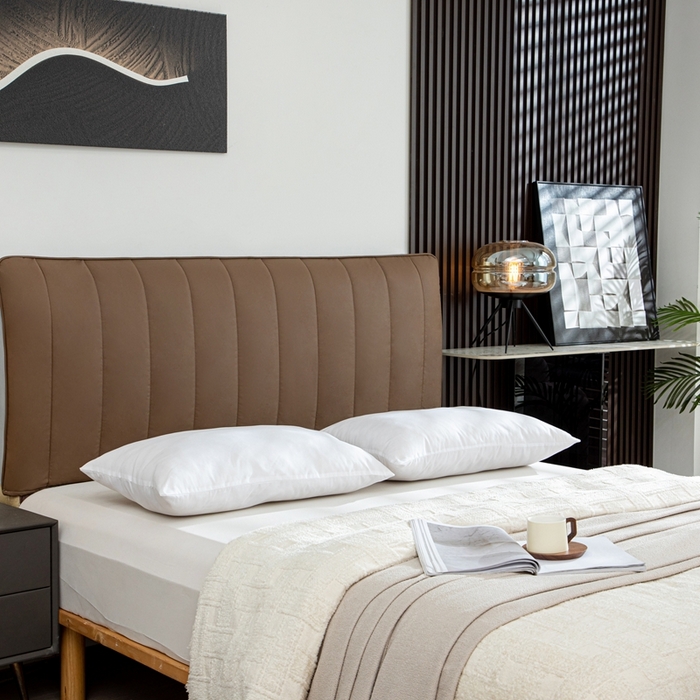 91家纺网 家纺一手货源 找家纺 沐沐家纺 2026新款亲肤舒适简约科技布床头罩 咖色