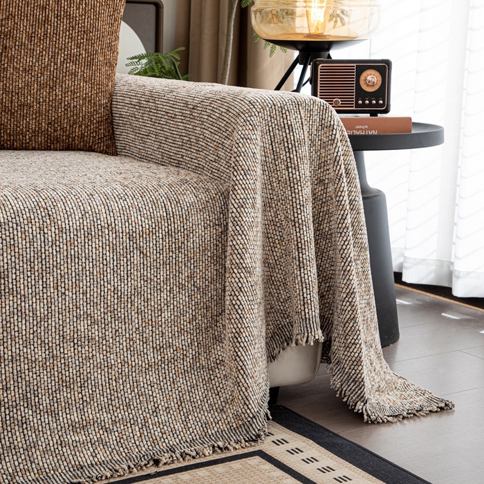 91家纺网 家纺一手货源 找家纺 沐沐家纺 2026新款亲肤舒适炫彩沙发巾 米色