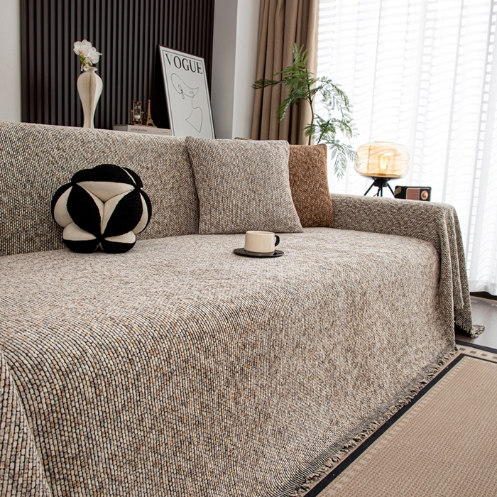 91家纺网 家纺一手货源 找家纺 沐沐家纺 2026新款亲肤舒适炫彩沙发巾 米色