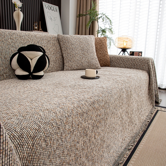 91家纺网 家纺一手货源 找家纺 沐沐家纺 2026新款亲肤舒适炫彩沙发巾 米色